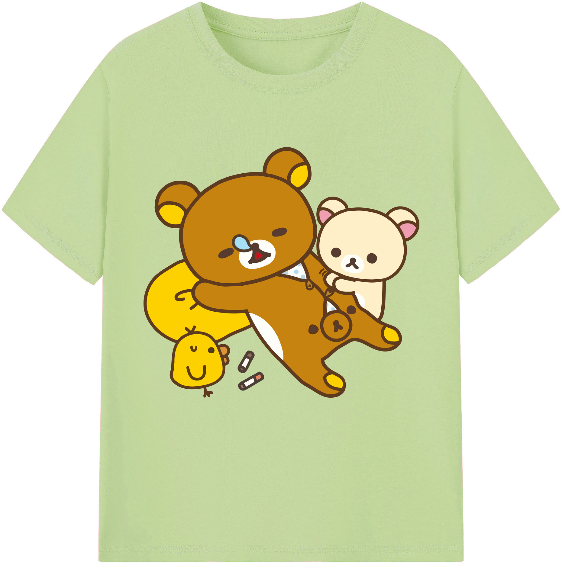 （画像用） リラックマ リラックマ キイロイトリ Rilakkuma Korilakkuma Kiiroitori 綿100％半袖Tシャツ（フロントプリント）